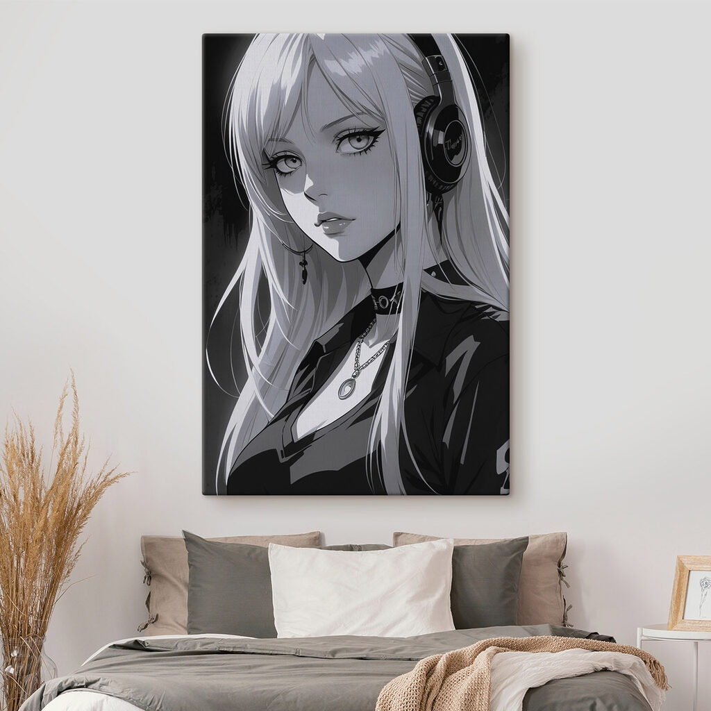 Woman with long blonde hair wearing headphones