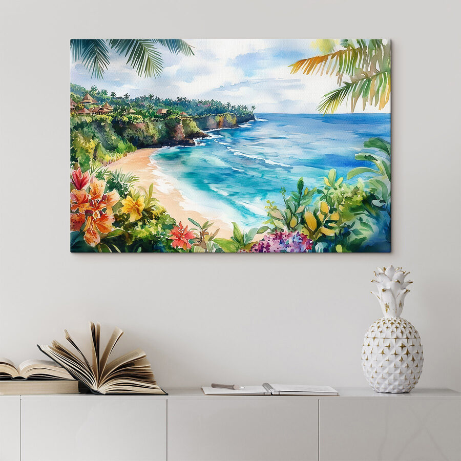 Aquarel van een strand en oceaan