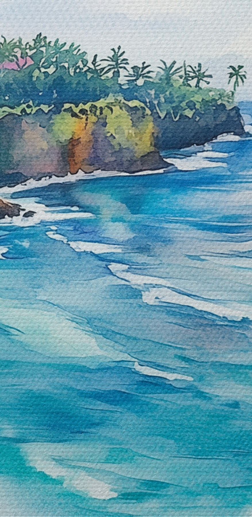 Aquarel van een strand en oceaan