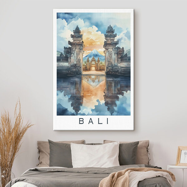 Aquarel van een tempel met een berg op de achtergrond Aquarel van een tempel met een berg op de achtergrond