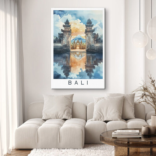 Aquarel van een tempel met een berg op de achtergrond Aquarel van een tempel met een berg op de achtergrond