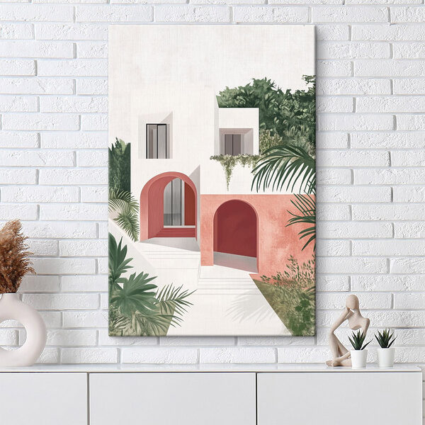 Wit en roze huis met bomen Wit en roze huis met bomen