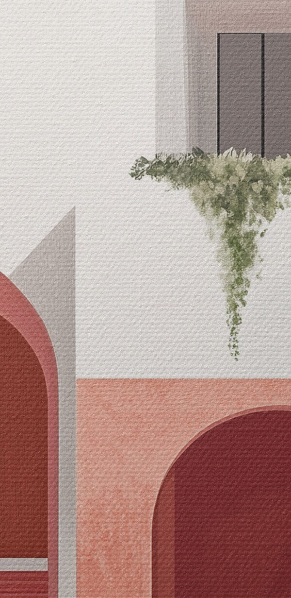 Wit en roze huis met bomen Wit en roze huis met bomen