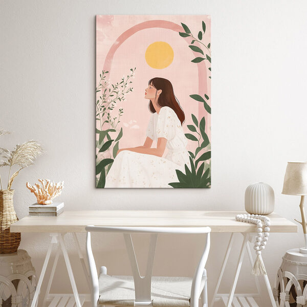 Woman sitting in a white dress