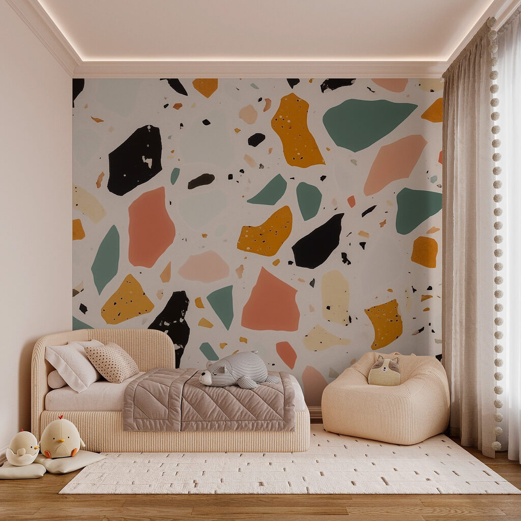 Textured surface with colorful fragments