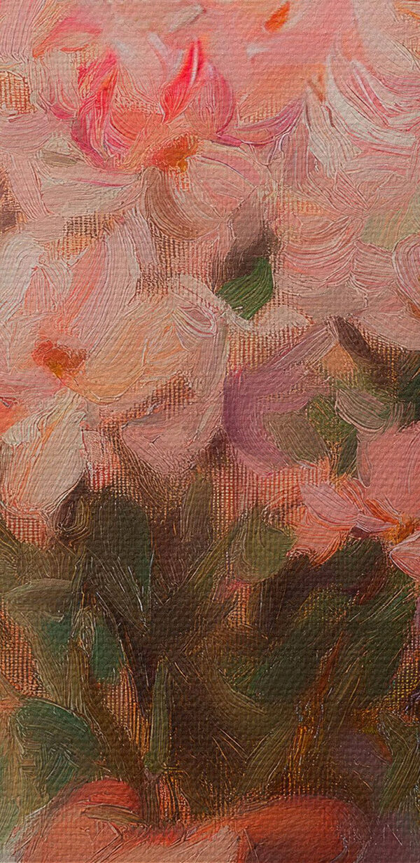 Schilderij van een man die bloemen ruikt Schilderij van een man die bloemen ruikt