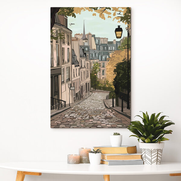Straat met gebouwen en een lantaarnpaal Straat met gebouwen en een lantaarnpaal