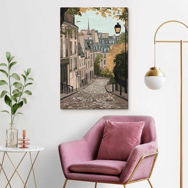 Straat met gebouwen en een lantaarnpaal Straat met gebouwen en een lantaarnpaal
