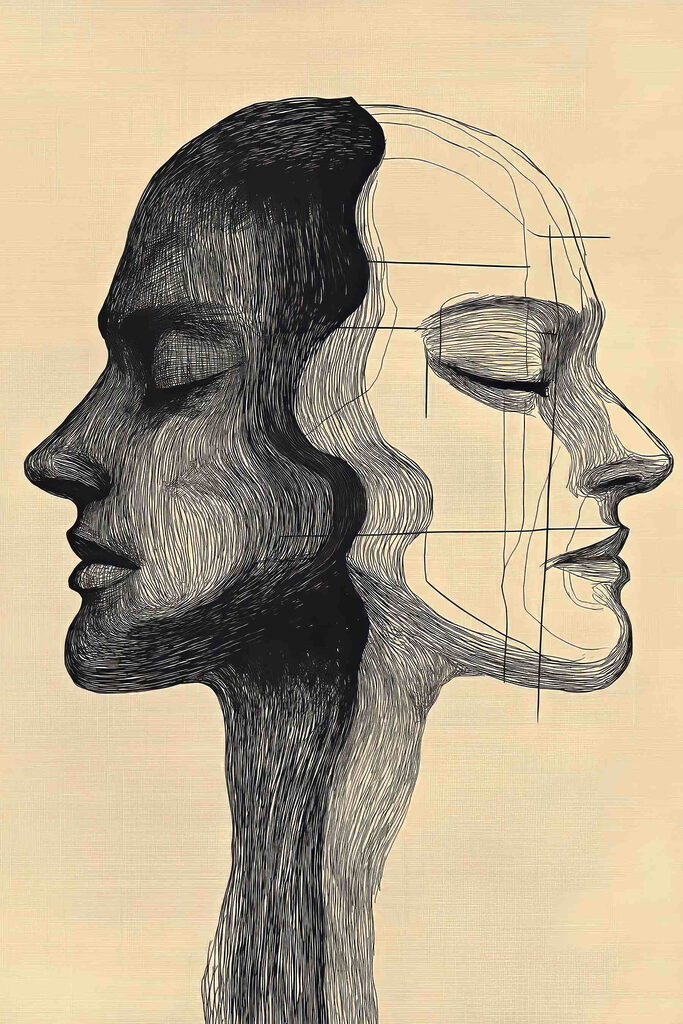 Drawing of a man and a woman's face Drawing of a man and a woman's face