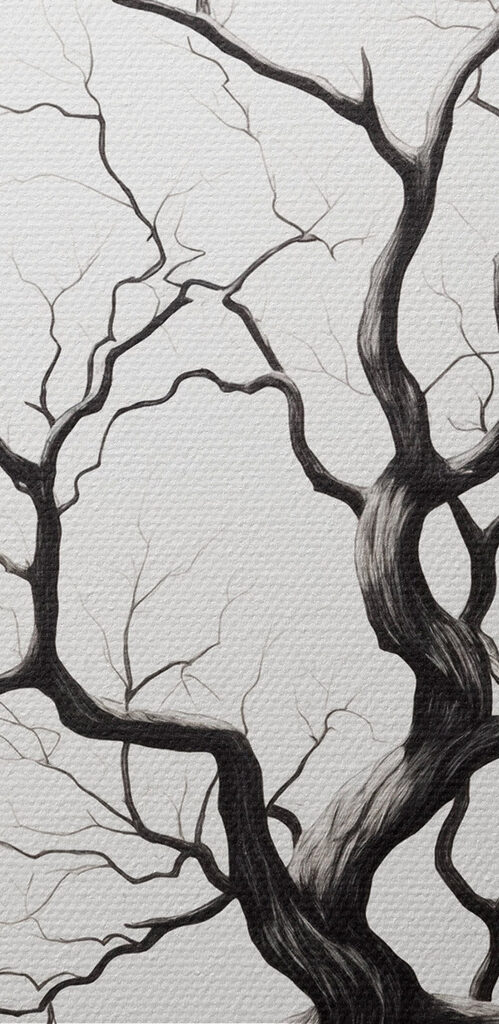 Black and white drawing of a tree