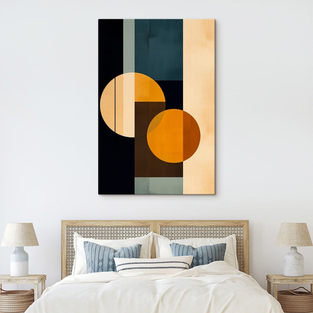 Colorful art piece with circles and squares Colorful art piece with circles and squares