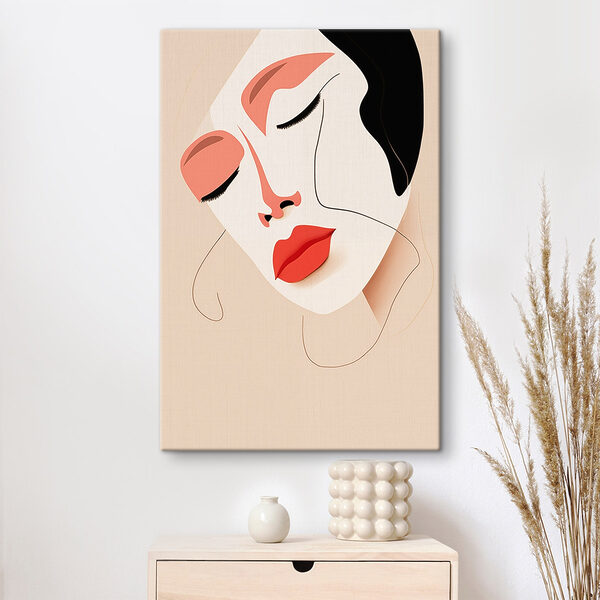 Vrouw met rode lippen en zwarte vlekken op haar gezicht Vrouw met rode lippen en zwarte vlekken op haar gezicht