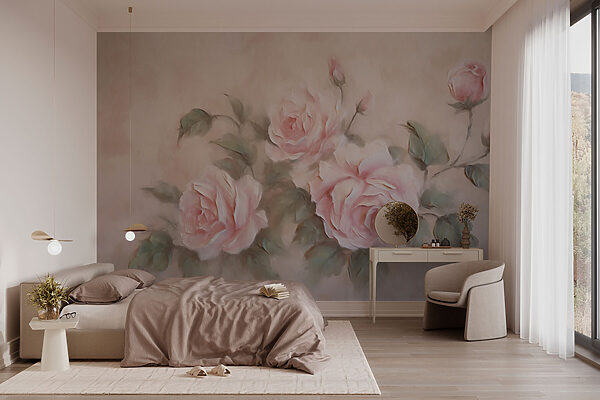 Schilderij van roze rozen Schilderij van roze rozen