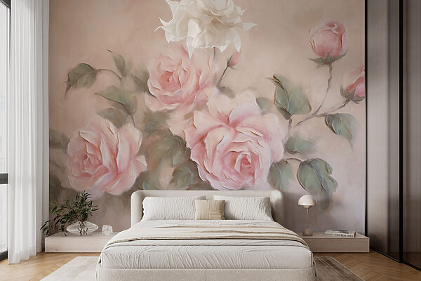 Schilderij van roze rozen Schilderij van roze rozen