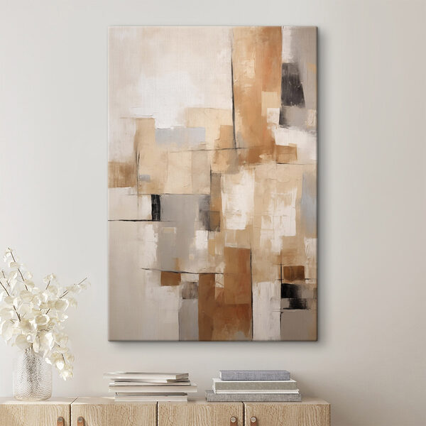 Schilderij van een witte en bruine muur Schilderij van een witte en bruine muur