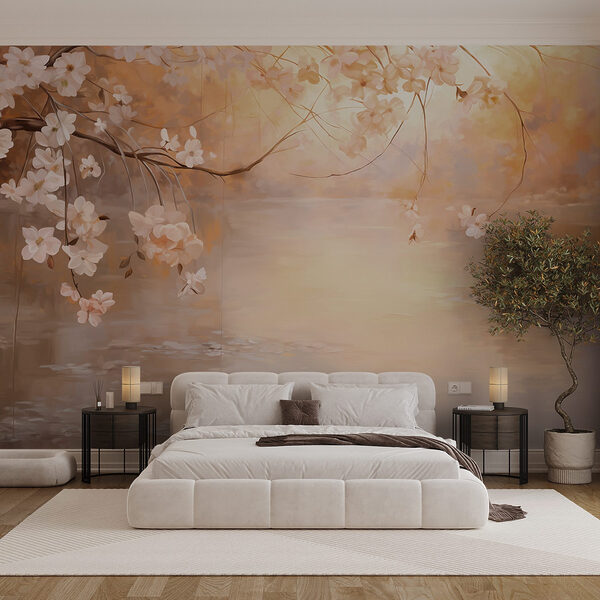 Schilderij van een boomtak met bloemen Schilderij van een boomtak met bloemen
