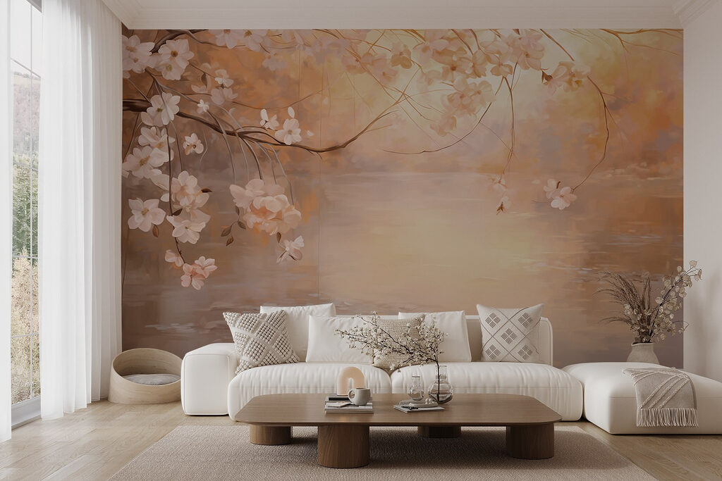 Painting of a tree branch with flowers Painting of a tree branch with flowers