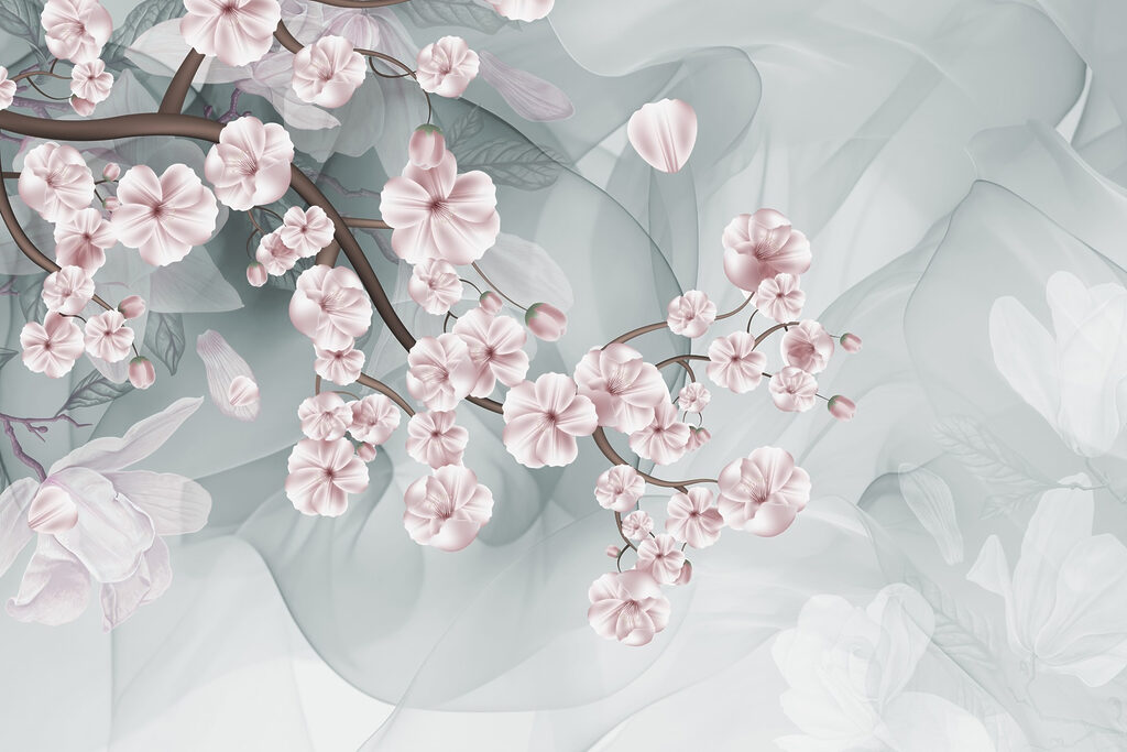 Tak met roze bloemen en witte bloemen Tak met roze bloemen en witte bloemen