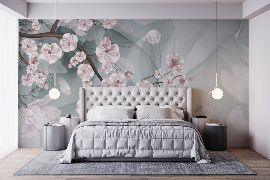 Tak met roze bloemen en witte bloemen Tak met roze bloemen en witte bloemen