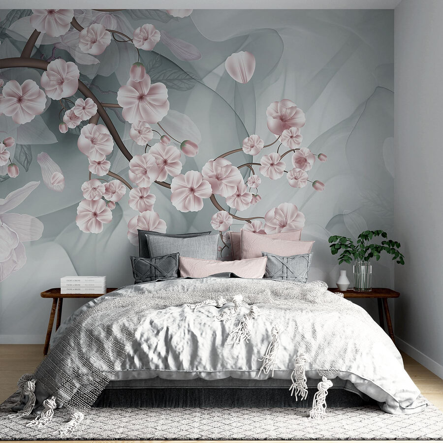 Tak met roze bloemen en witte bloemen Tak met roze bloemen en witte bloemen