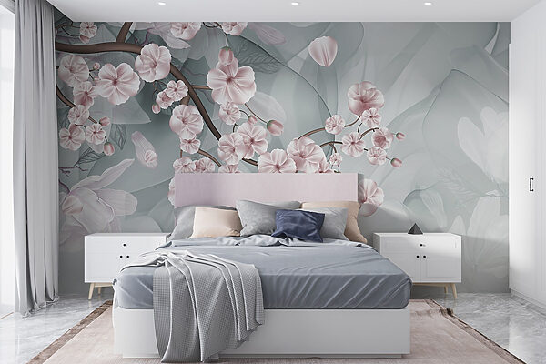 Tak met roze bloemen en witte bloemen Tak met roze bloemen en witte bloemen