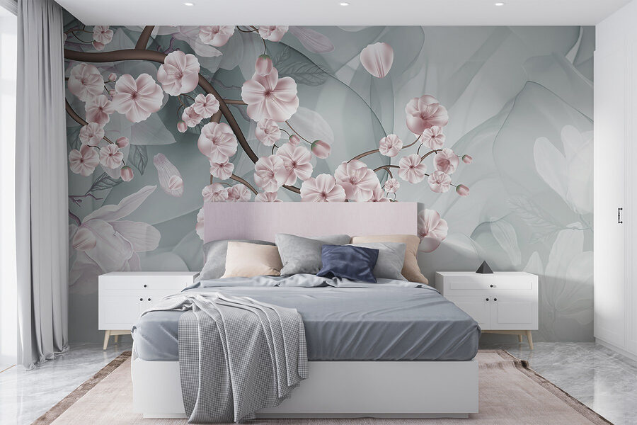Tak met roze bloemen en witte bloemen Tak met roze bloemen en witte bloemen