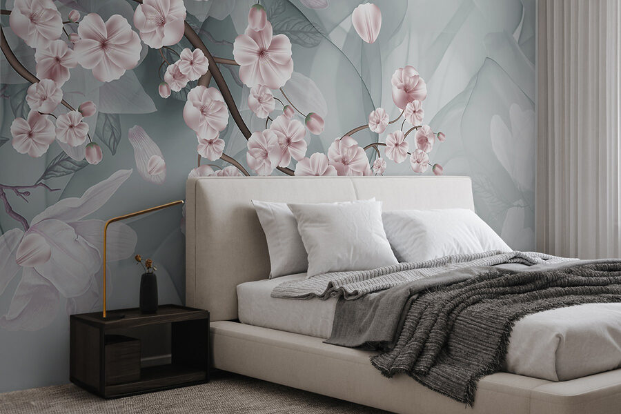 Tak met roze bloemen en witte bloemen Tak met roze bloemen en witte bloemen
