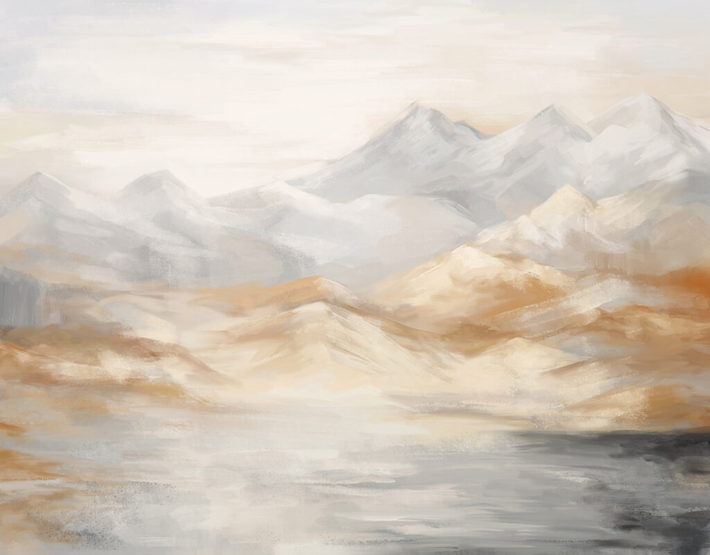 Schilderij van bergen en water Schilderij van bergen en water