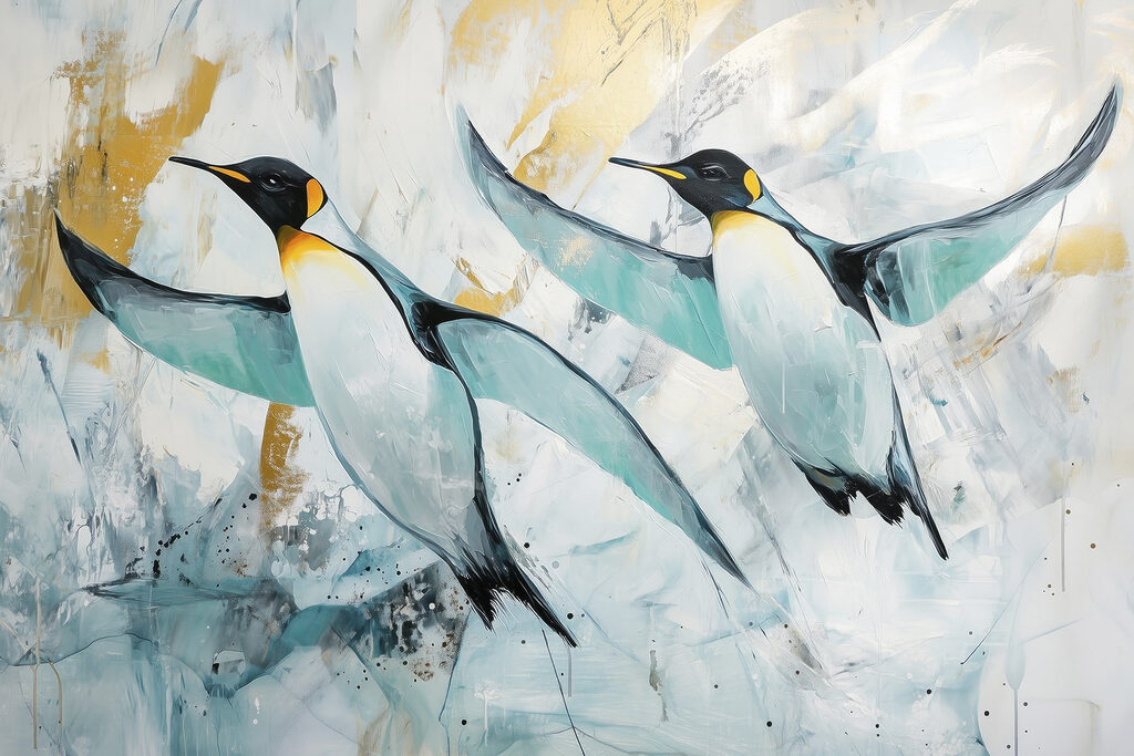 Schilderij van vliegende pinguïns Schilderij van vliegende pinguïns