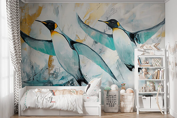Schilderij van vliegende pinguïns Schilderij van vliegende pinguïns