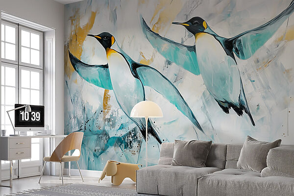 Schilderij van vliegende pinguïns Schilderij van vliegende pinguïns
