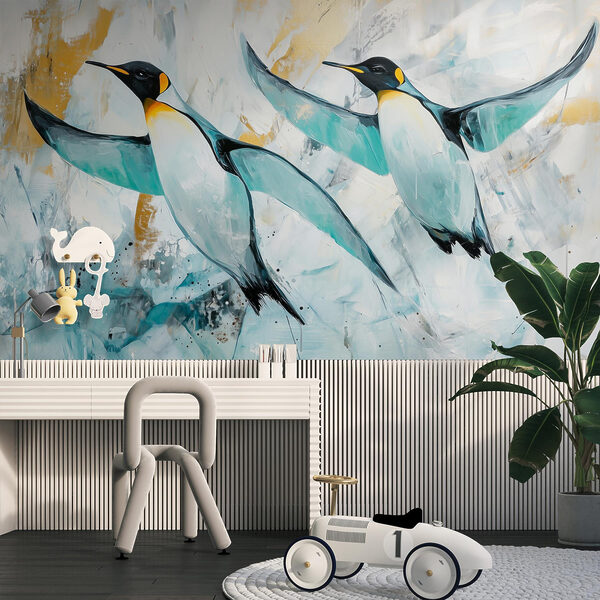 Schilderij van vliegende pinguïns Schilderij van vliegende pinguïns