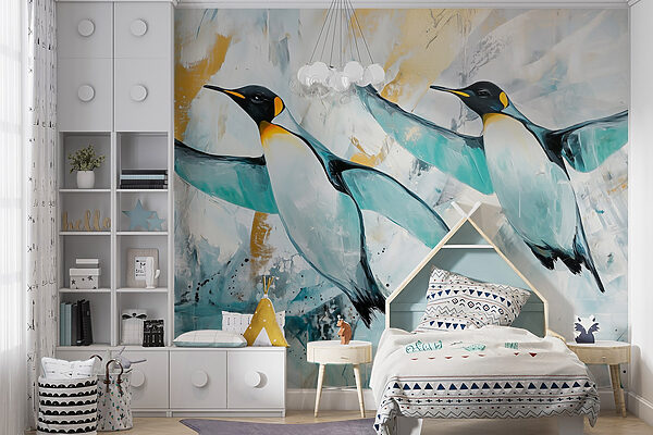 Schilderij van vliegende pinguïns Schilderij van vliegende pinguïns