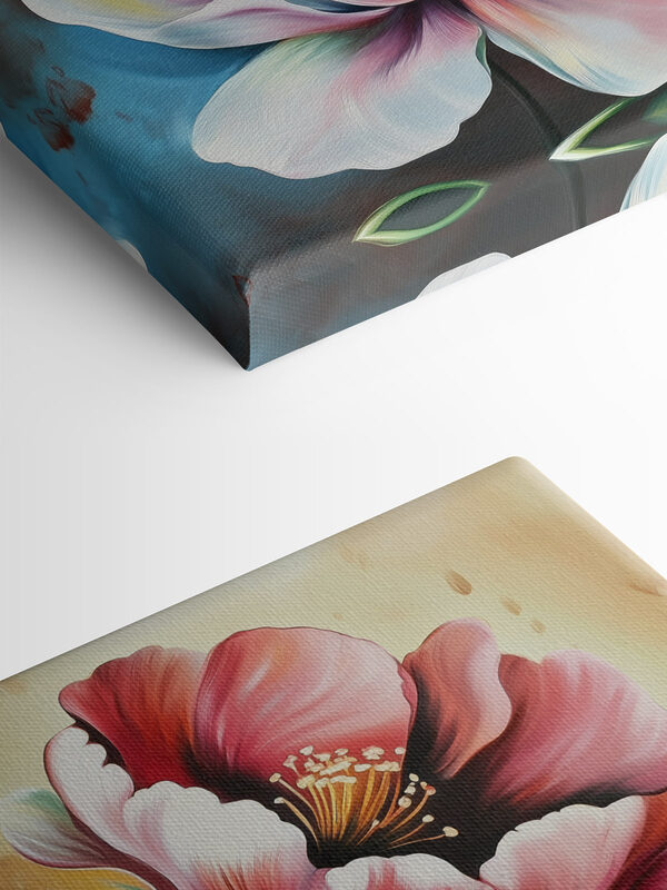 Schilderij van bloemen op gele achtergrond Schilderij van bloemen op gele achtergrond
