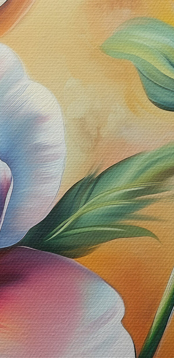 Schilderij van bloemen op gele achtergrond Schilderij van bloemen op gele achtergrond