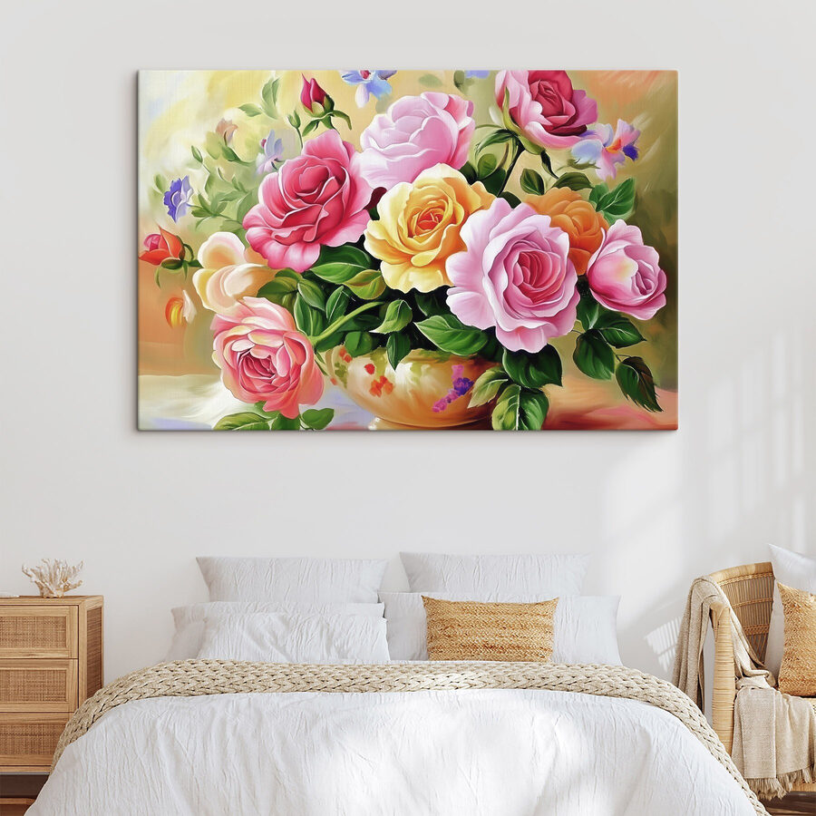 Schilderij van bloemen in een kom Schilderij van bloemen in een kom