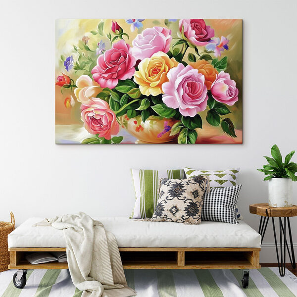 Schilderij van bloemen in een kom Schilderij van bloemen in een kom