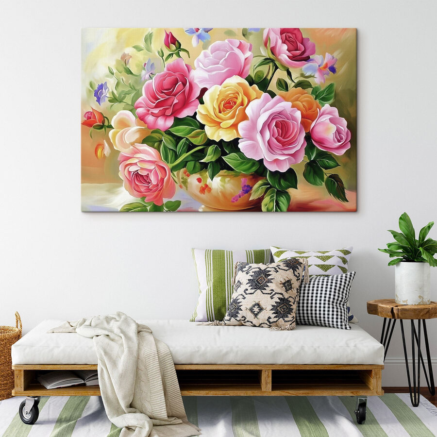 Schilderij van bloemen in een kom Schilderij van bloemen in een kom