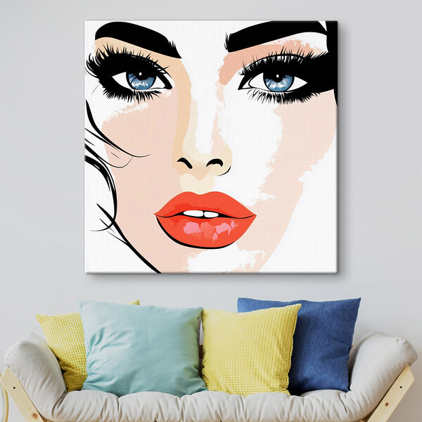 Vrouw’s gezicht met make-up en rode lippen Vrouw’s gezicht met make-up en rode lippen