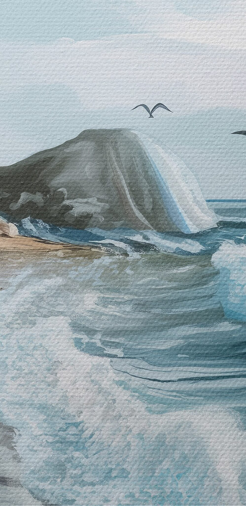 Seagull flying over a beach