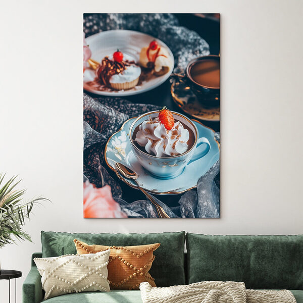 Kopje koffie met slagroom en aardbeien Kopje koffie met slagroom en aardbeien