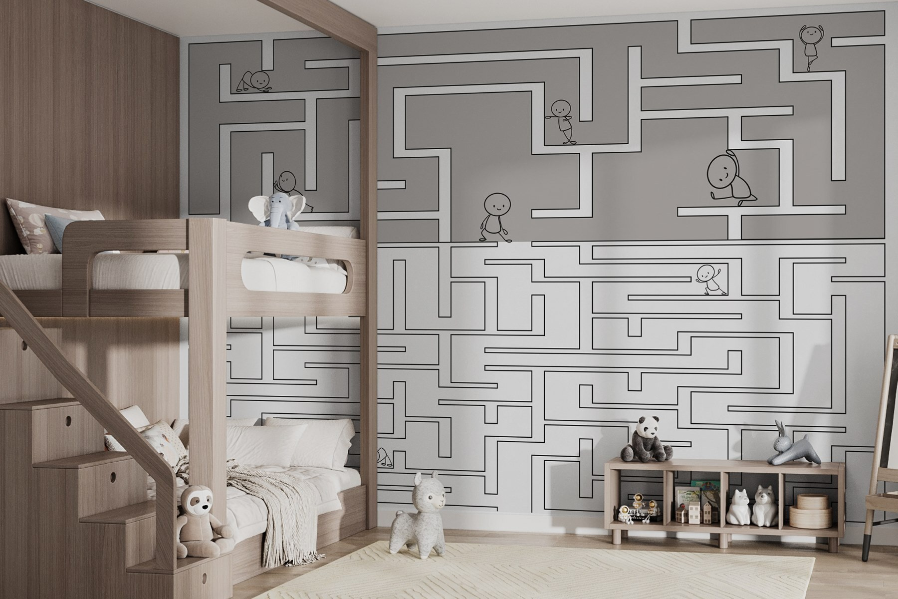 Maze game with cartoon people walking on the ground Maze game with cartoon people walking on the ground