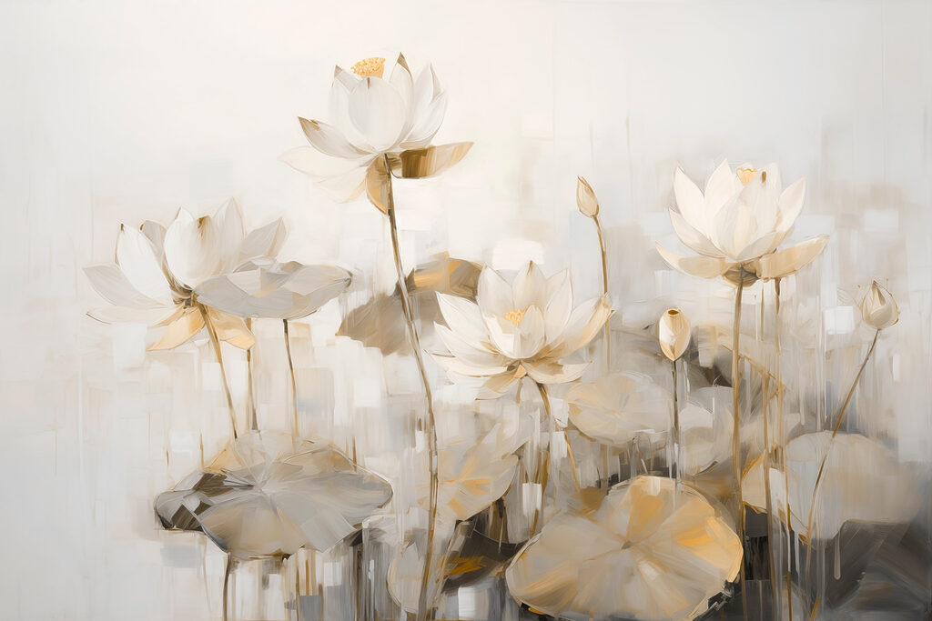 Schilderij van witte bloemen Schilderij van witte bloemen