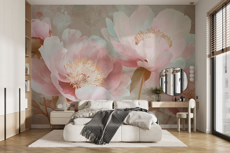 Fotobehang Delicate bloemen in zachte pasteltinten