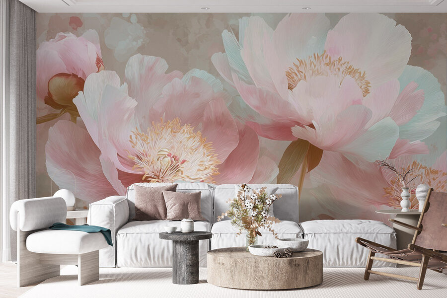 Fotobehang Delicate bloemen in zachte pasteltinten - Afbeelding 2