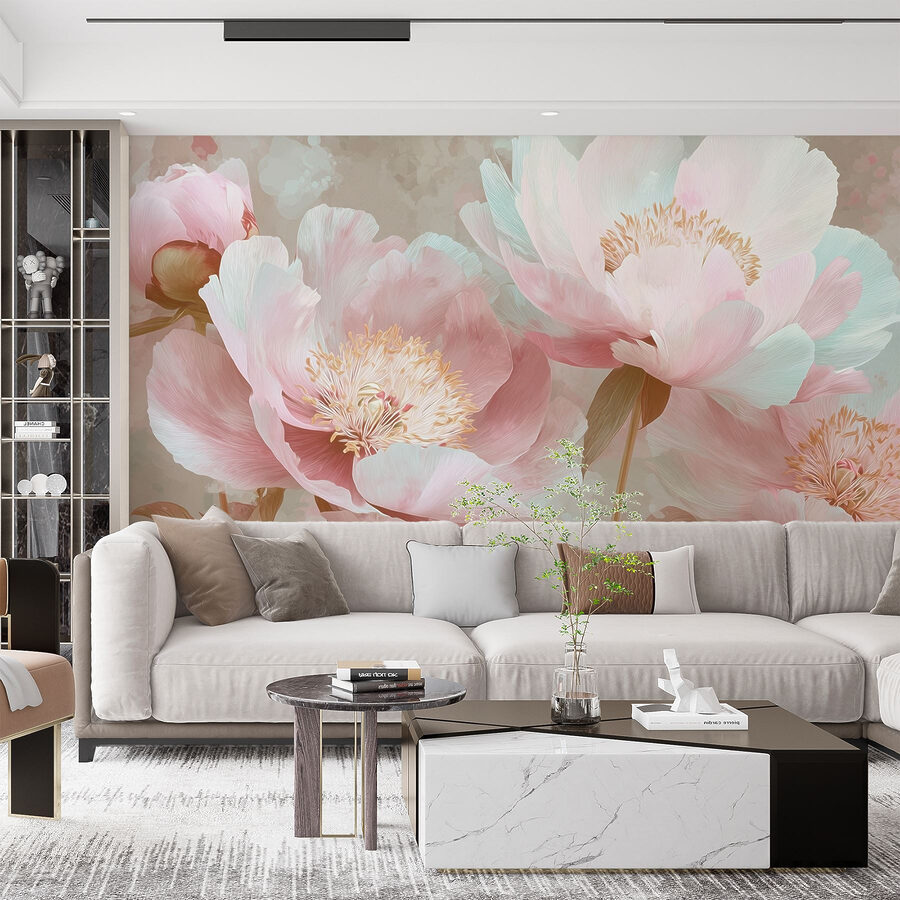 Fotobehang Delicate bloemen in zachte pasteltinten - Afbeelding 3
