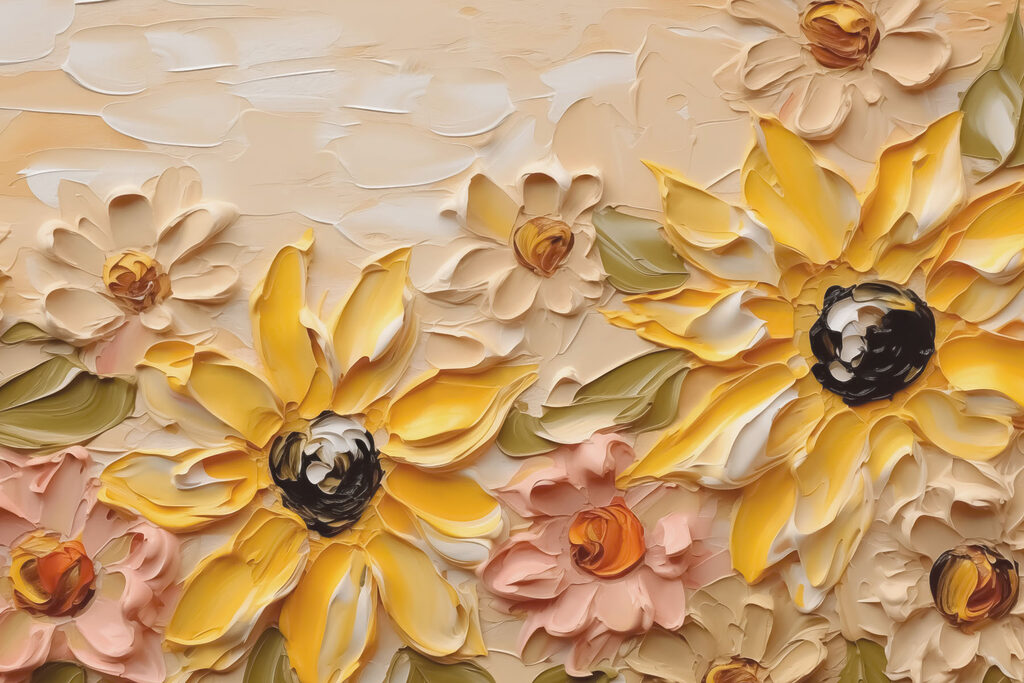Schilderij van bloemen op een muur Schilderij van bloemen op een muur