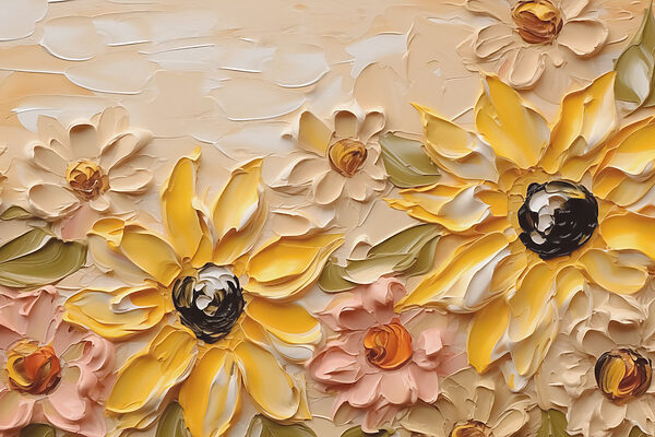 Schilderij van bloemen op een muur Schilderij van bloemen op een muur