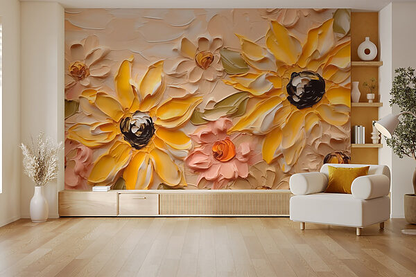 Schilderij van bloemen op een muur Schilderij van bloemen op een muur