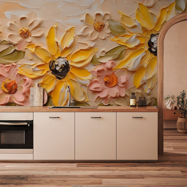 Schilderij van bloemen op een muur Schilderij van bloemen op een muur